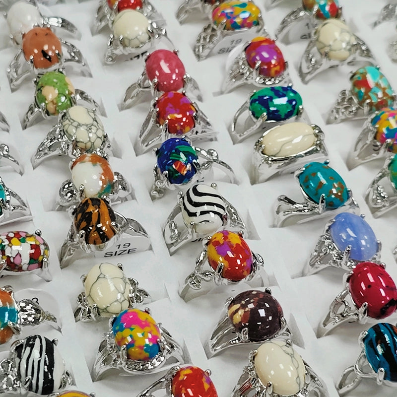Wholesale Random 100pcs Colorful Stone Zircon Alloy Ring