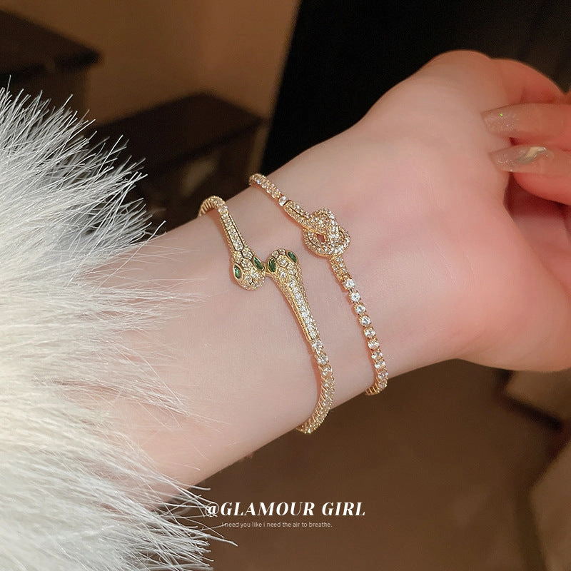 Wholesale Real Gold Electroplated Zircon Snake Pull-out Bracelet