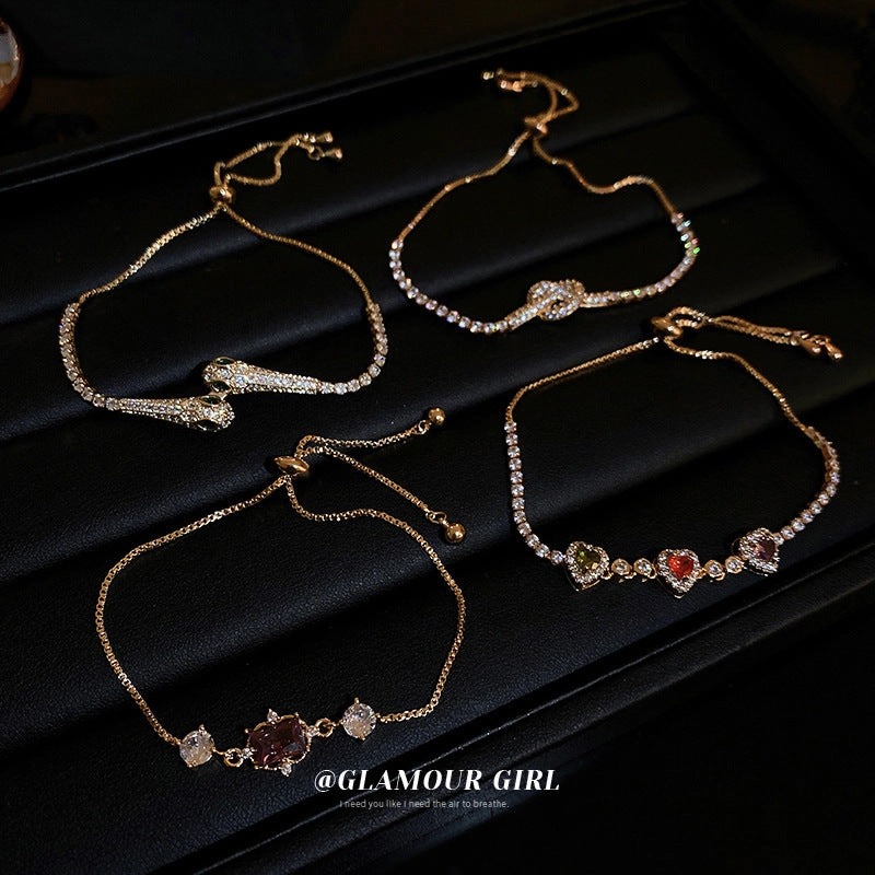 Wholesale Real Gold Electroplated Zircon Snake Pull-out Bracelet