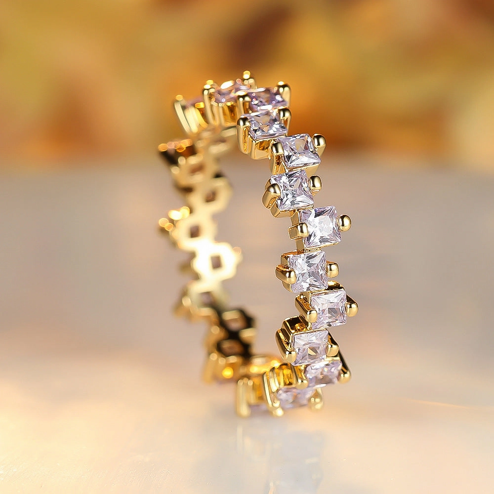 Wholesale Real Gold Plated Square Diamond Copper Rings