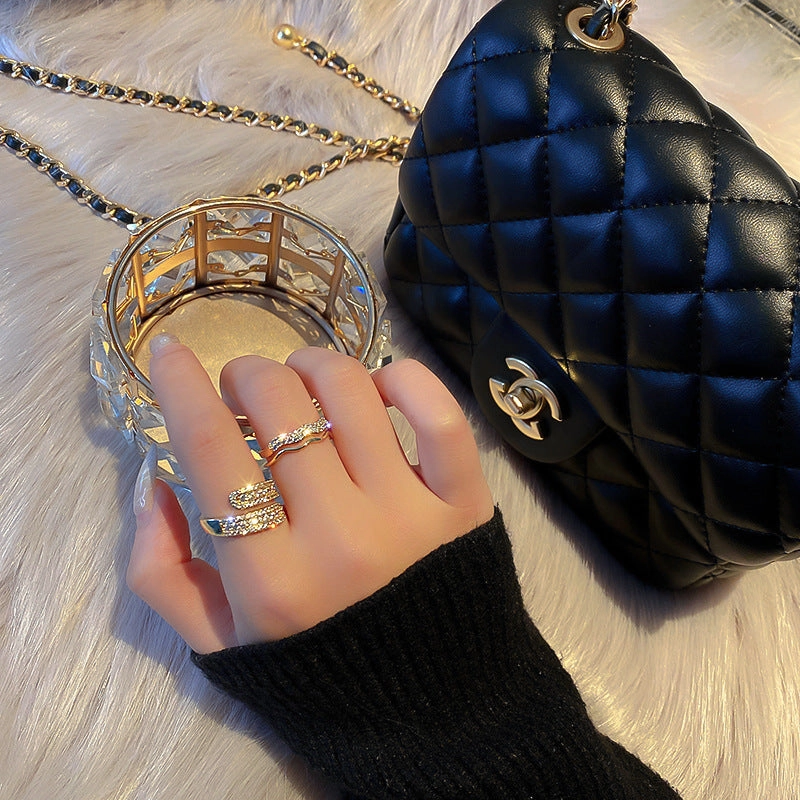 Wholesale Real Gold Plating Diamond Opening Literary Rings Alloy