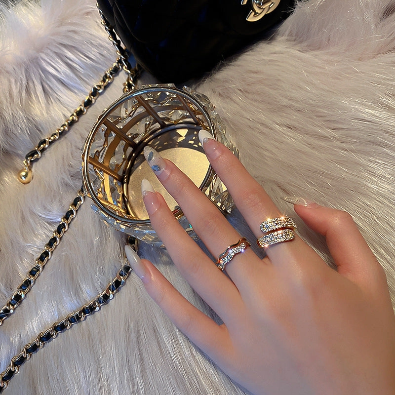 Wholesale Real Gold Plating Diamond Opening Literary Rings Alloy