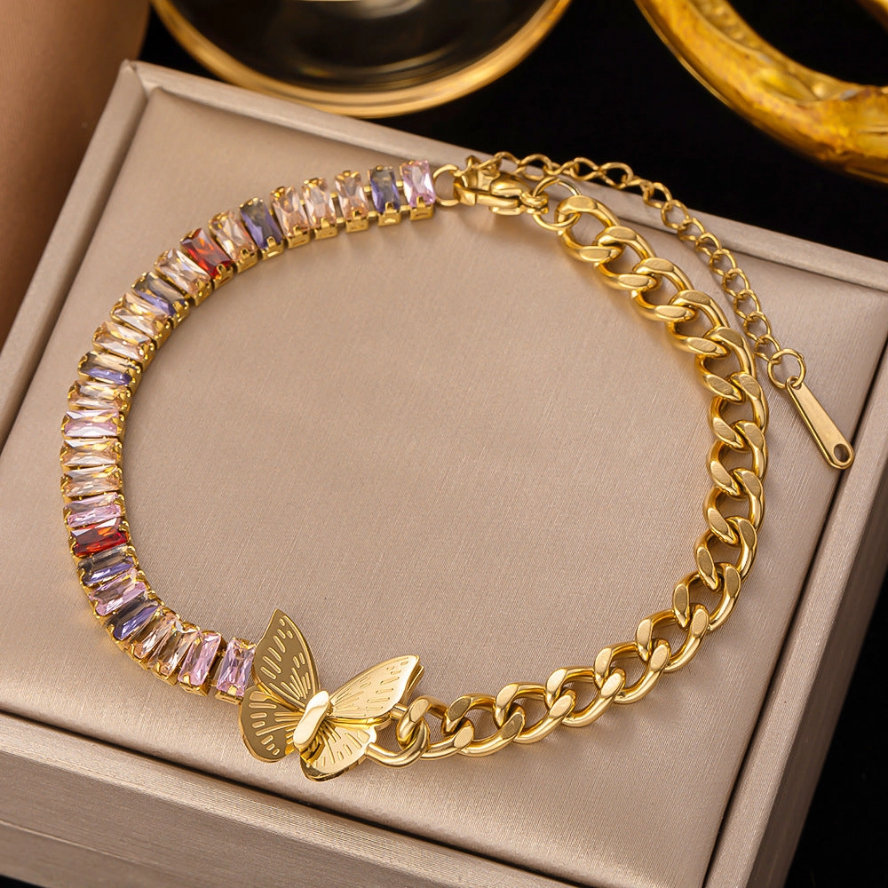Wholesale Rectangular Diamond  Coarse Titanium Steel Bracelet