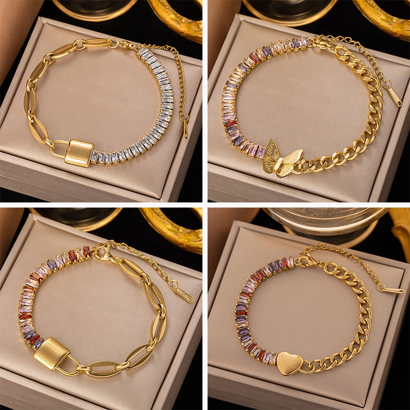 Wholesale Rectangular Diamond  Coarse Titanium Steel Bracelet
