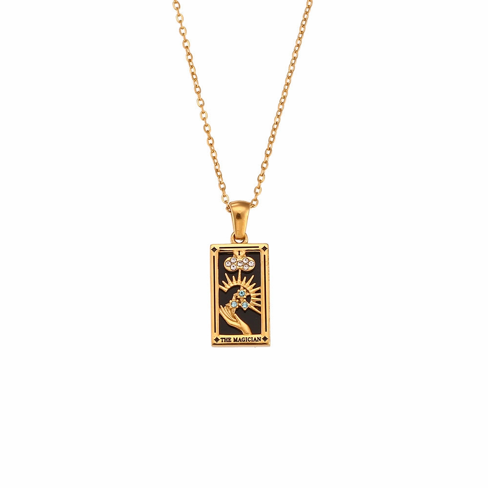 Wholesale Rectangular Drip Oiled Zircon Tarot Cards Stainless Steel 18K Gold Plated Necklaces