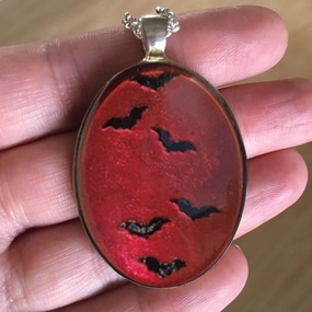 Wholesale Red Bat Glass Pendant Black Alloy Necklaces