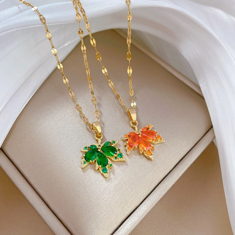 Wholesale Red Maple Leaf Stainless Steel Necklaces
