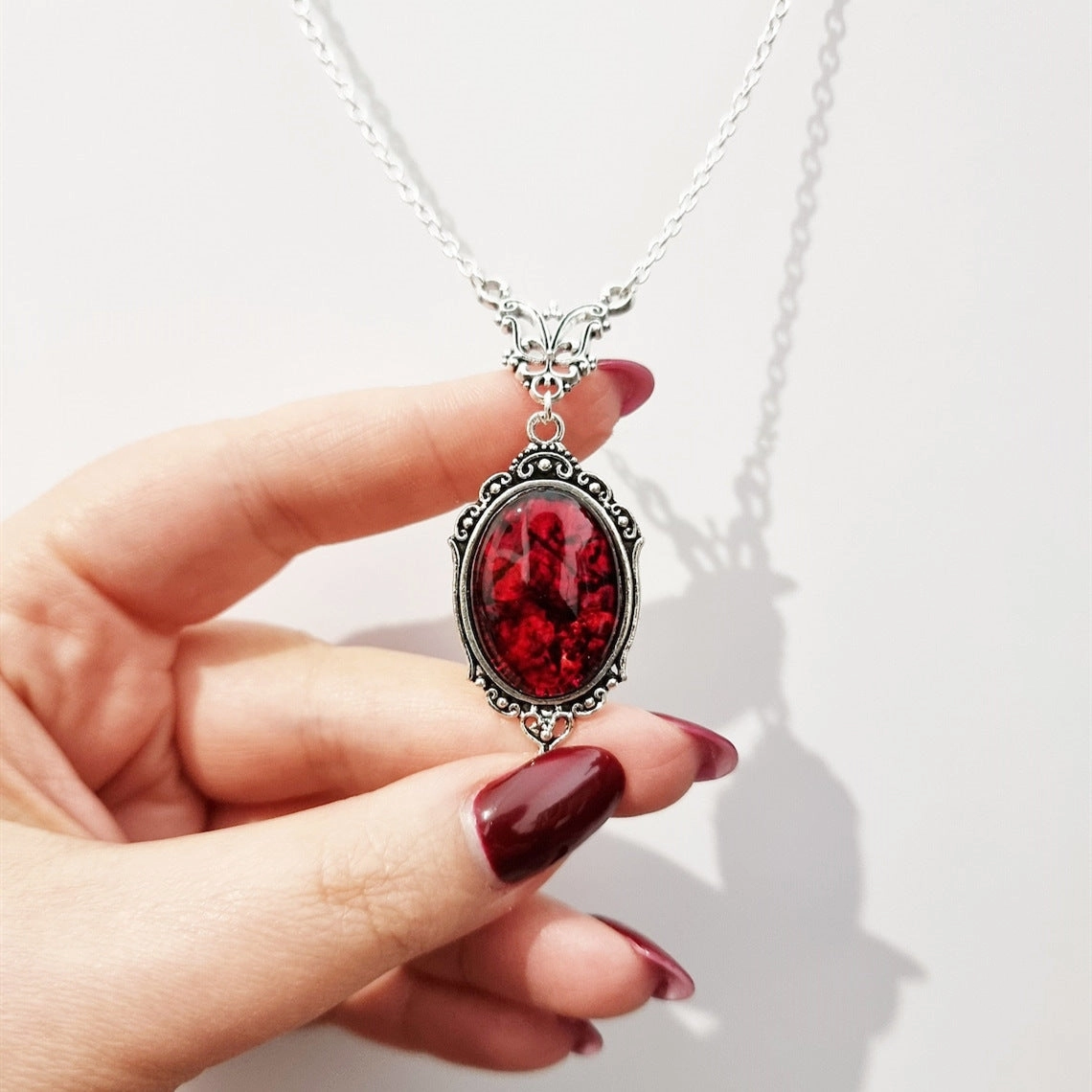 Wholesale Red Quartz Crystal Silver Plated Butterfly Pendant Alloy Necklaces