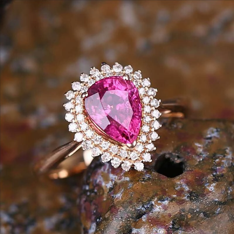 Wholesale Red Zircon Copper with Diamonds Copper Rings