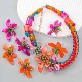 Wholesale Resin Bohemian Earrings Necklace Ring Set