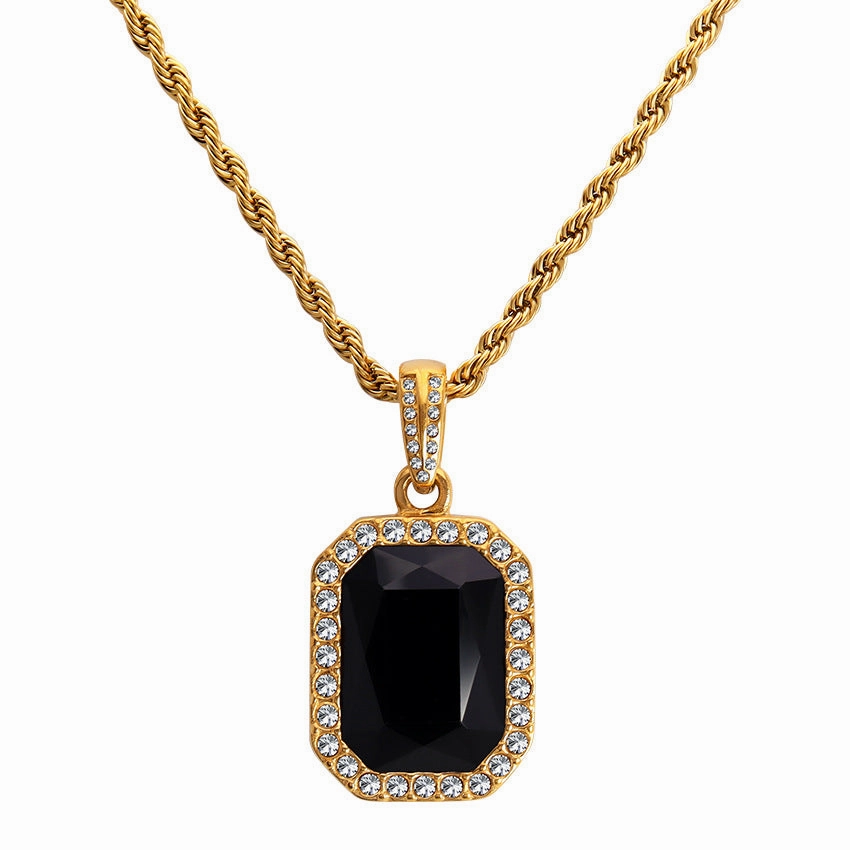 Wholesale Retro Atmospheric Square Style Zircon Surrounded By Diamond Twist Titanium Steel Chain