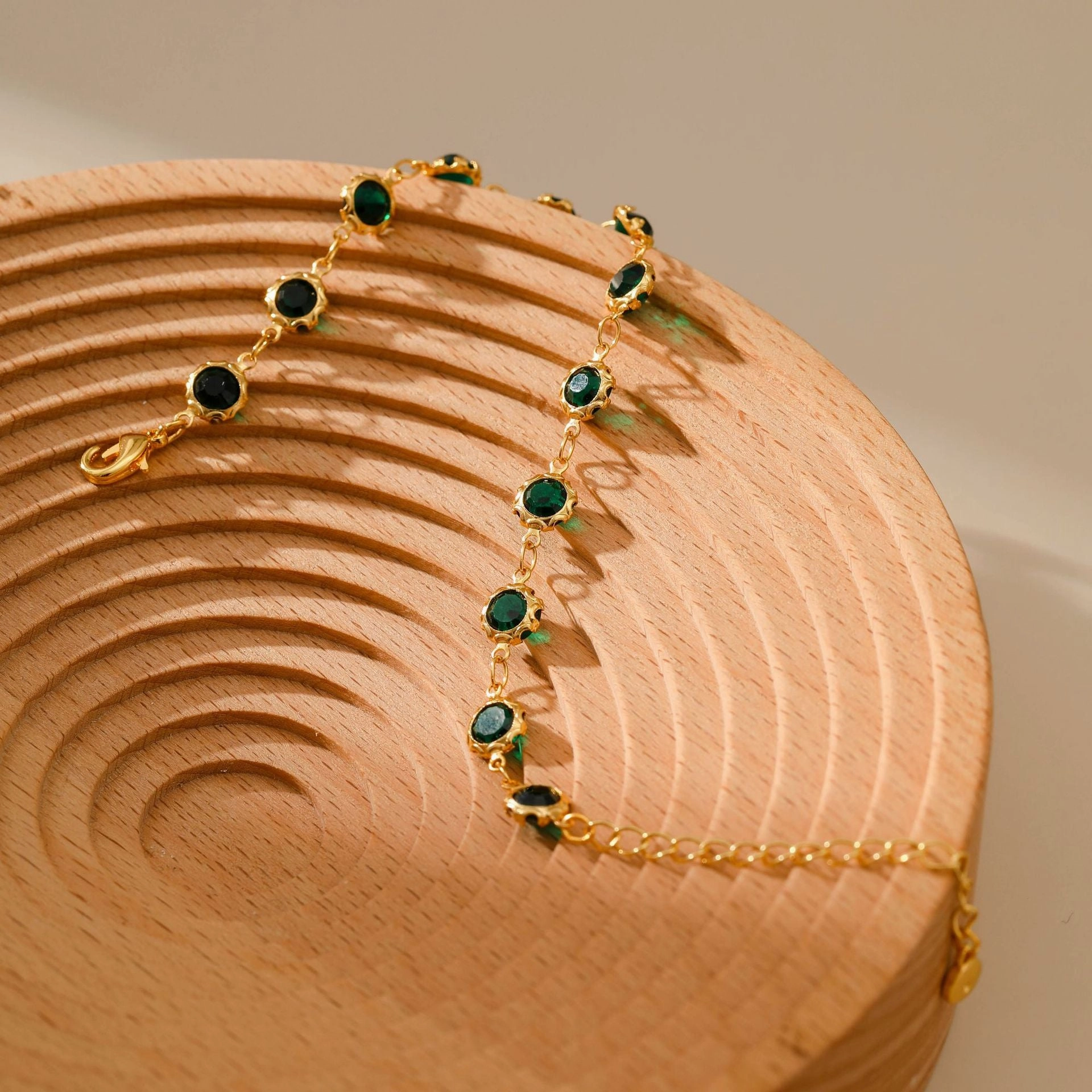 Wholesale Retro Dark Green Zircon Copper Bracelet