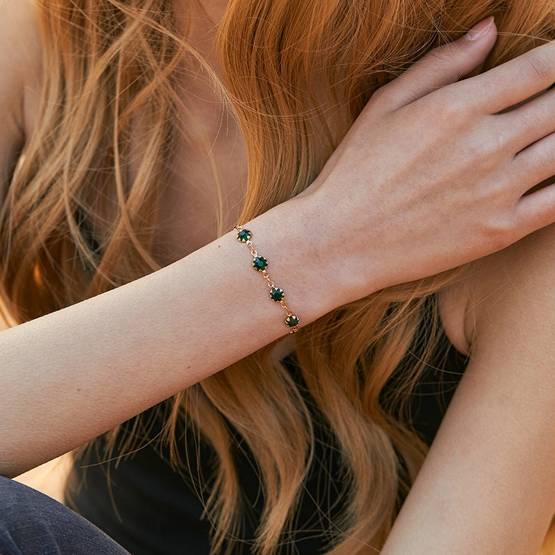 Wholesale Retro Dark Green Zircon Copper Bracelet