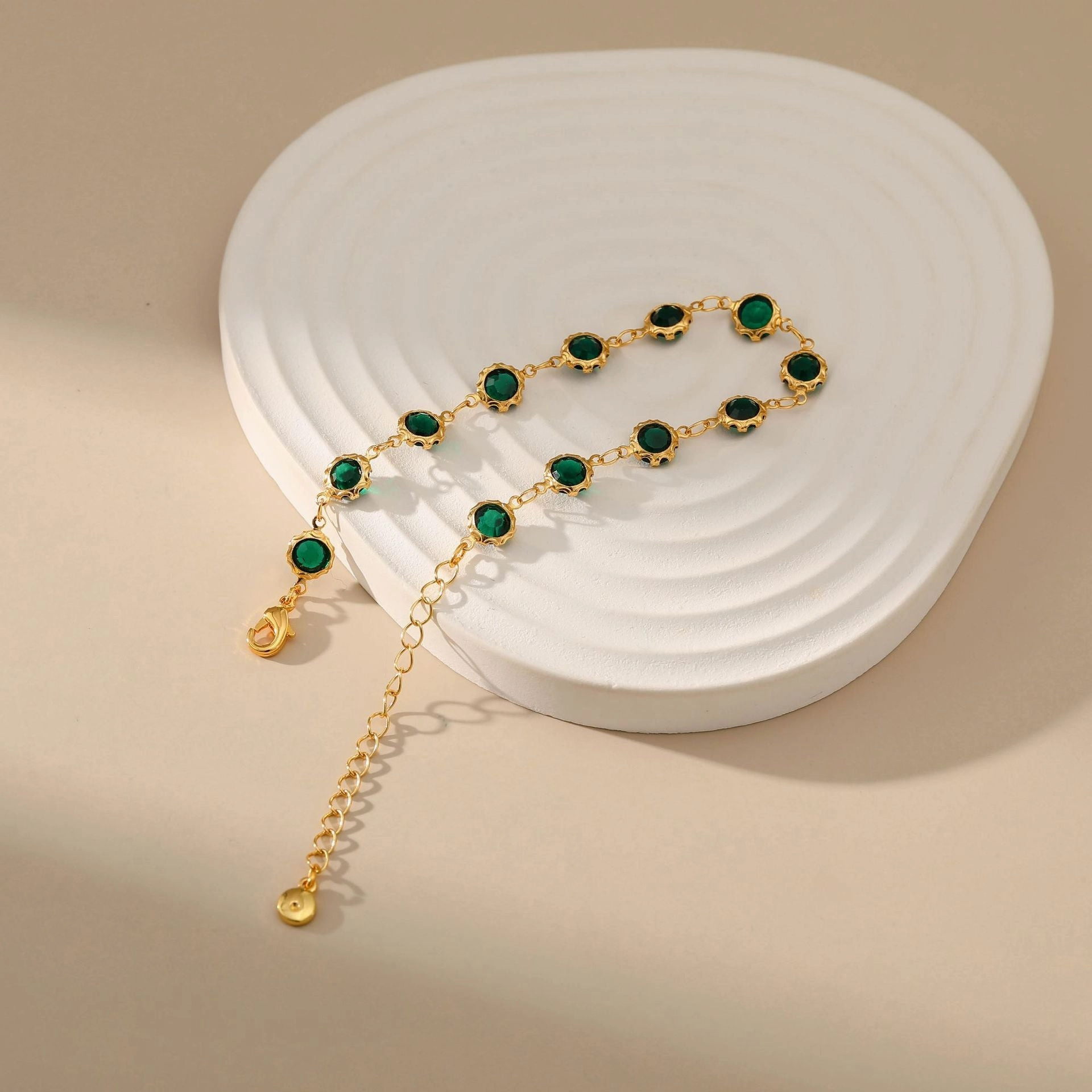 Wholesale Retro Dark Green Zircon Copper Bracelet