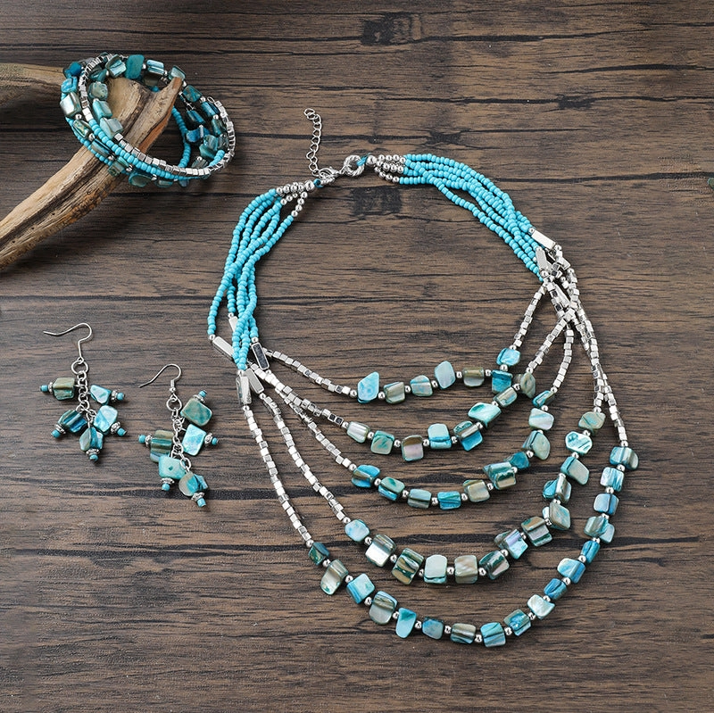 Wholesale Retro Ethnic Style Colorful Shell Earrings Bracelet Multi-layer Necklace