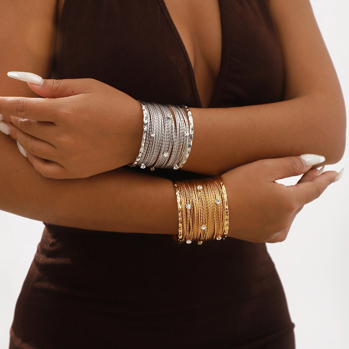 Wholesale Retro Punk Style Wide Edition Metal Brushed Wire Strip Open Bracelet