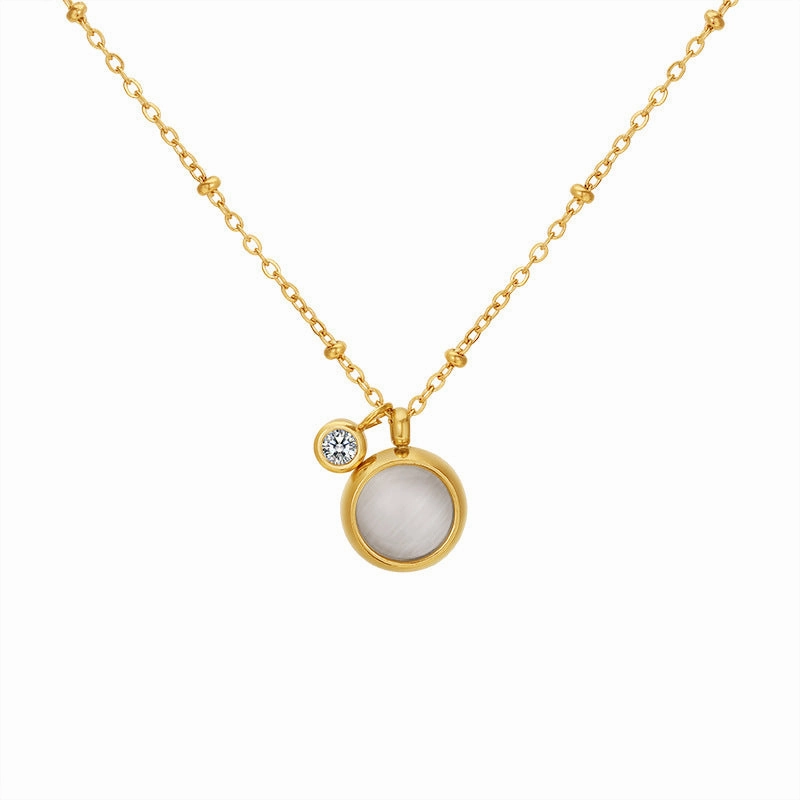 Wholesale Retro Round Brand Natural Stone Titanium Steel Necklace Clavicle Chain