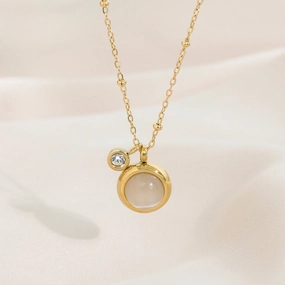 Wholesale Retro Round Brand Natural Stone Titanium Steel Necklace Clavicle Chain