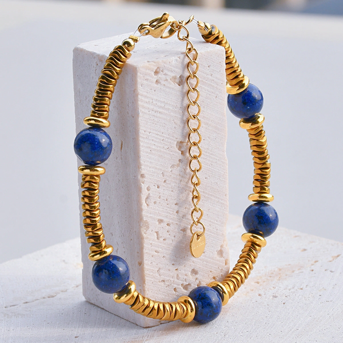 Wholesale Retro texture color natural stone stitching titanium steel bracelet