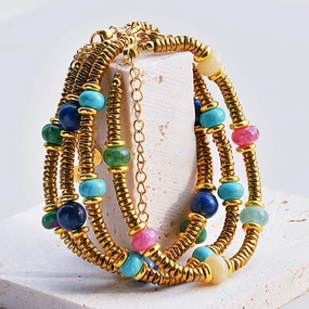 Wholesale Retro texture color natural stone stitching titanium steel bracelet