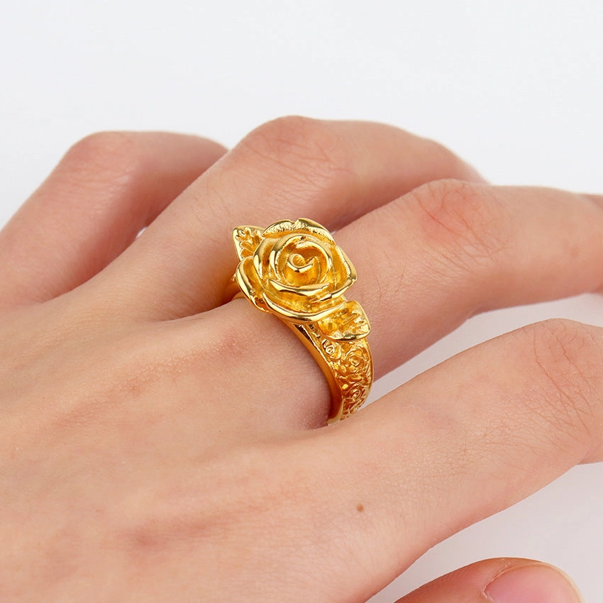 Wholesale Retro Three-dimensional Rose Little Girl Versatile Titanium Steel Ring
