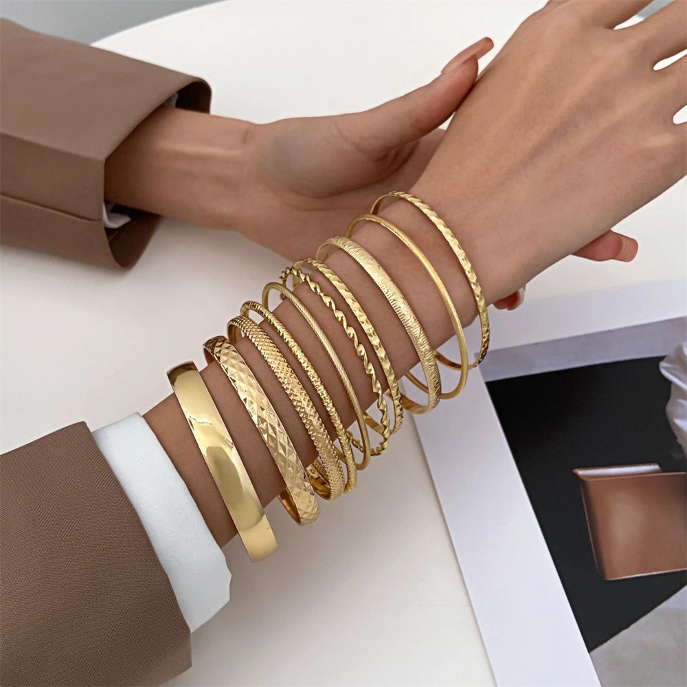 Wholesale Retro Water Ripple Glossy Spiral Stacking Bracelet Set of Ten Pieces