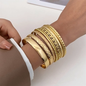 Wholesale Retro Water Ripple Glossy Spiral Stacking Bracelet Set of Ten Pieces