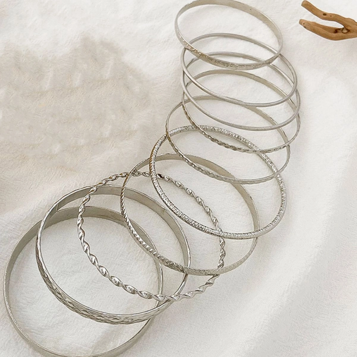 Wholesale Retro Water Ripple Glossy Spiral Stacking Bracelet Set of Ten Pieces