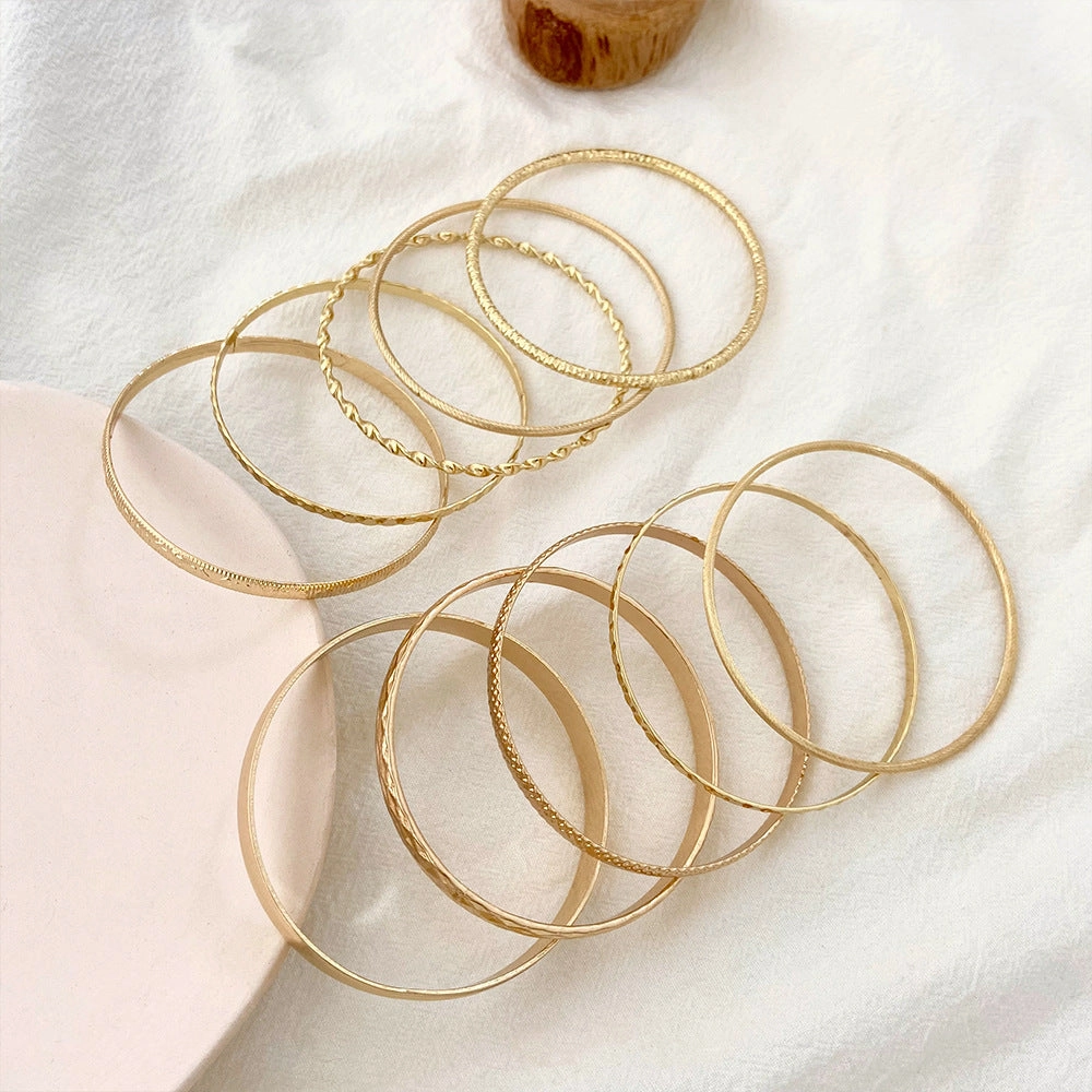 Wholesale Retro Water Ripple Glossy Spiral Stacking Bracelet Set of Ten Pieces