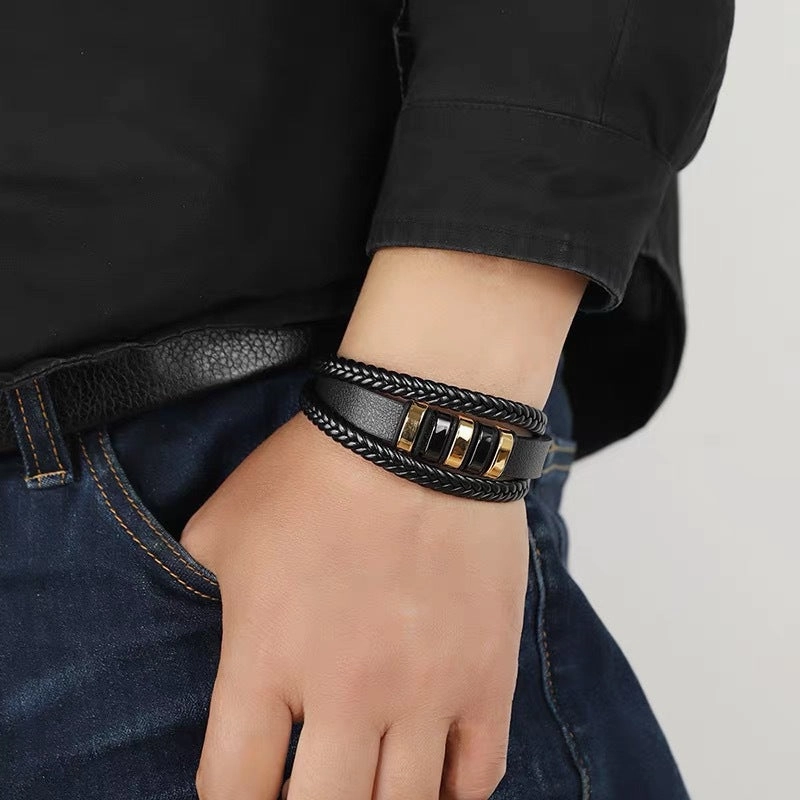 Wholesale Retro Woven Men's Artificial Leather Bracelet