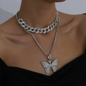Wholesale Rhinestone Butterfly Pendant Alloy Necklace