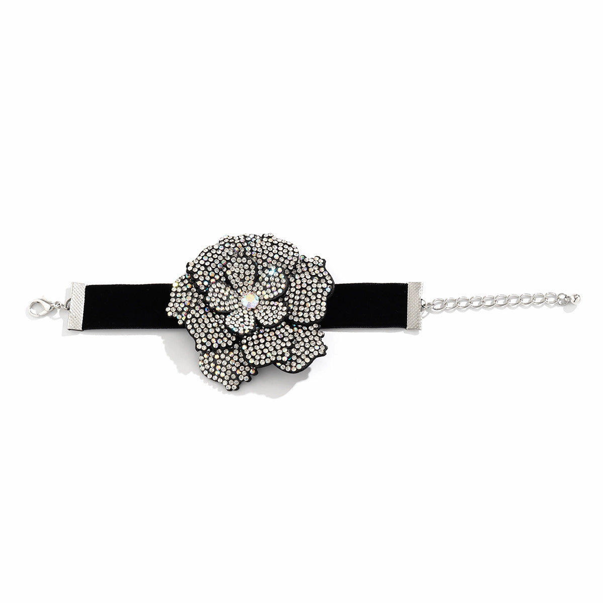 Wholesale Rhinestone Full Diamond Imitation Pearl Denim Flower Bracelet Necklaces Set