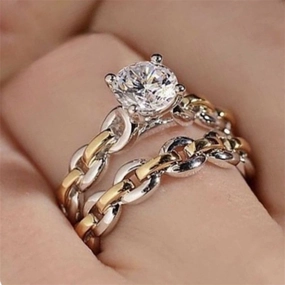 Wholesale Rhinestone Two Tone Alloy Rings
