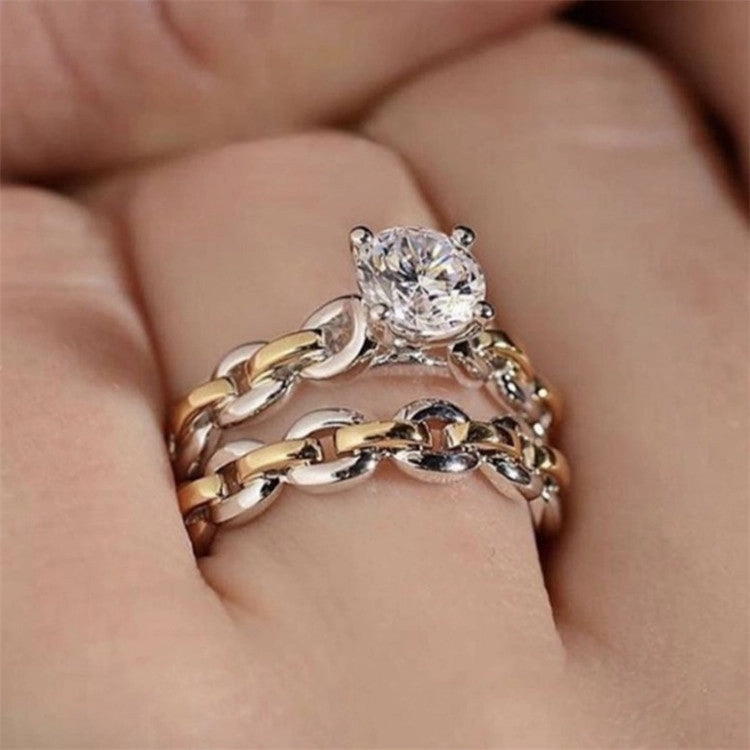 Wholesale Rhinestone Two Tone Alloy Rings