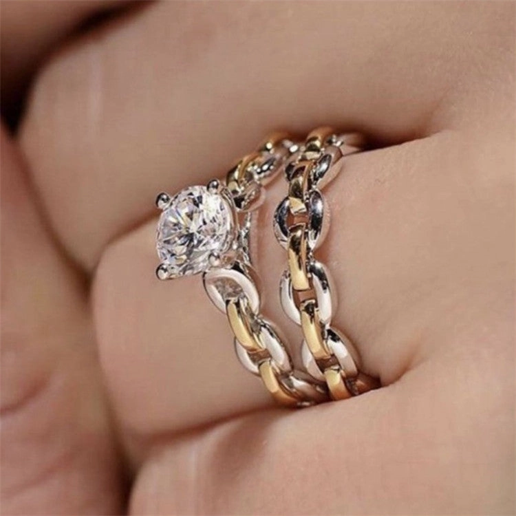 Wholesale Rhinestone Two Tone Alloy Rings