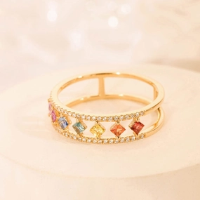 Wholesale Rhombus Colorful Zircon Gold Plated Copper Rings