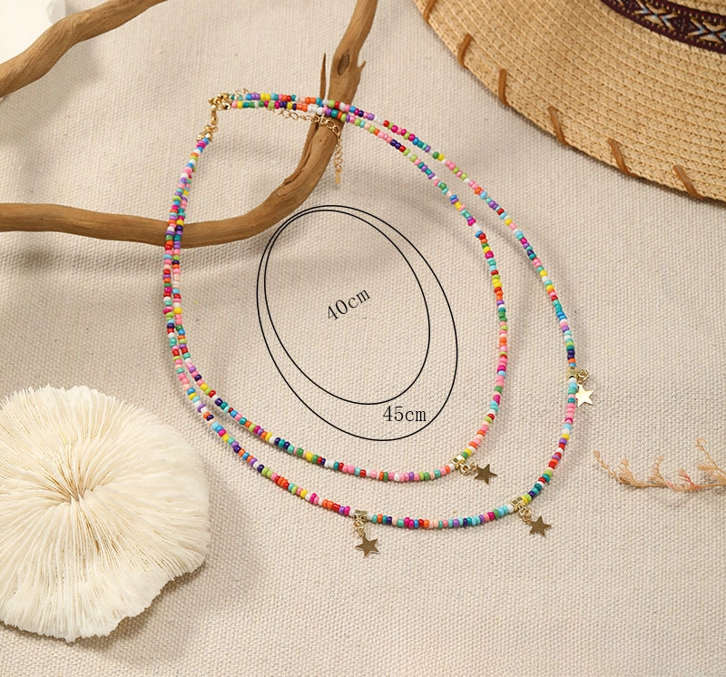 Wholesale Rice Bead Multilayer Pentagram Pendant Necklaces