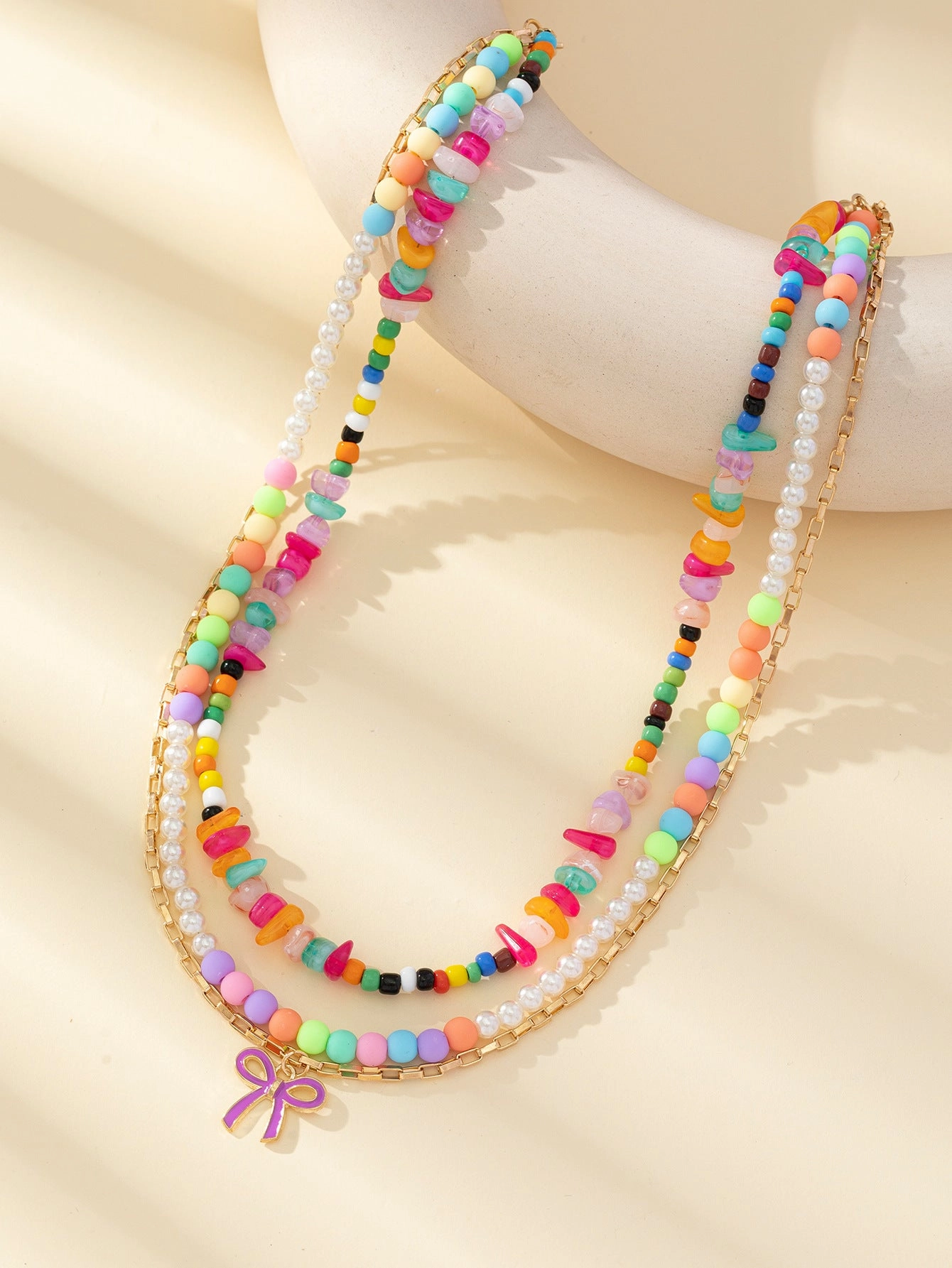 Wholesale Rice Beads Acrylic Drip Oil Bow Necklaces