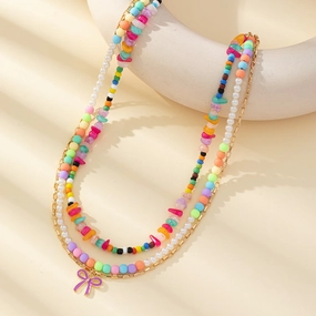 Wholesale Rice Beads Acrylic Drip Oil Bow Necklaces