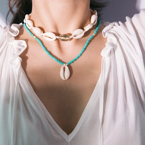 Wholesale Rice Beads Seashell Double Layer Alloy Necklaces