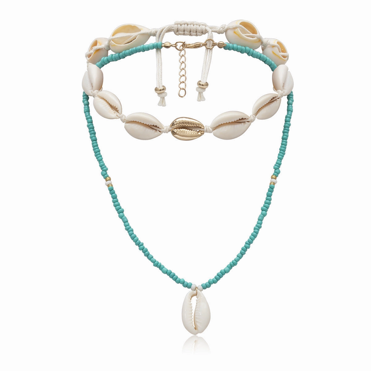 Wholesale Rice Beads Seashell Double Layer Alloy Necklaces