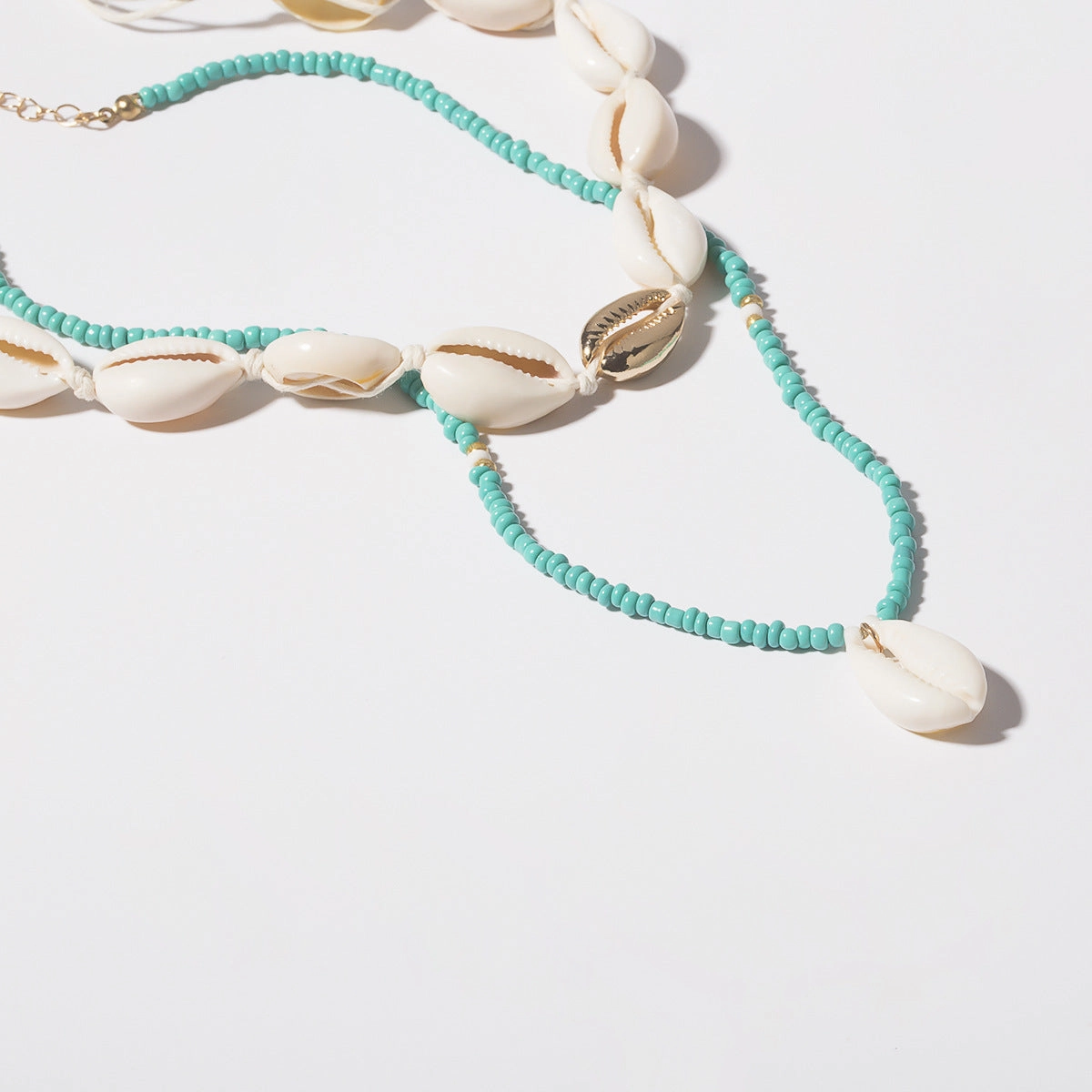 Wholesale Rice Beads Seashell Double Layer Alloy Necklaces