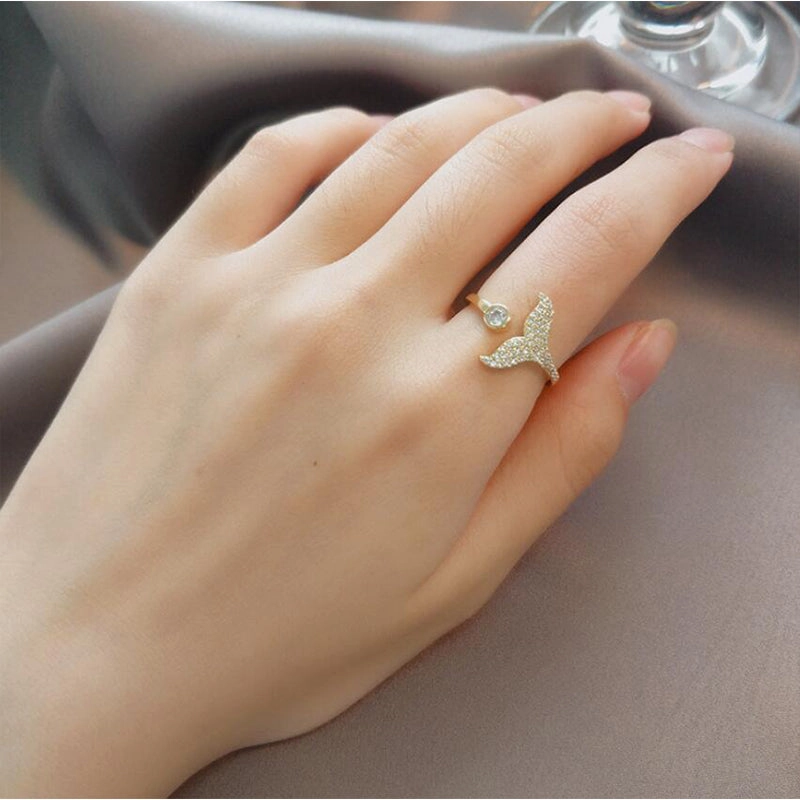 Wholesale Ring Alloy Flash Diamond Fish Tail Adjustable OLY-RS-SD001