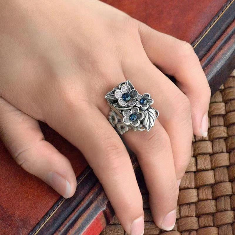 Wholesale Ring Alloy Floral Sapphire Vintage OLY-RS-HC002