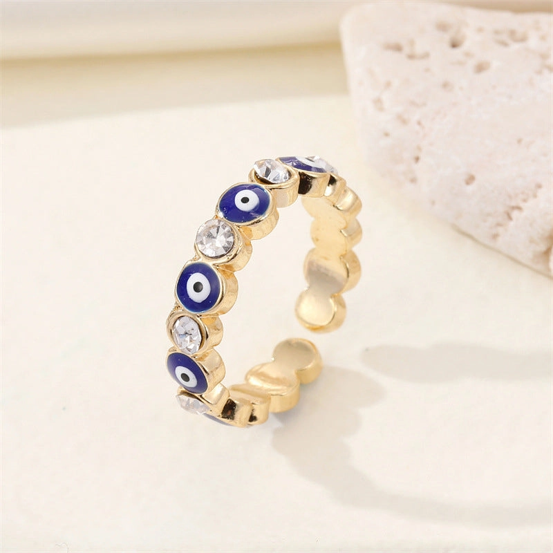 Wholesale Ring Alloy Rhinestone Devil Eye Adjustable OLY-RS-JJ001