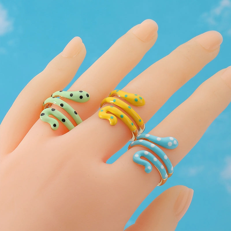 Wholesale Ring Copper Plated Real Gold Snake Enamel Adjustable OLY-RS-HX001