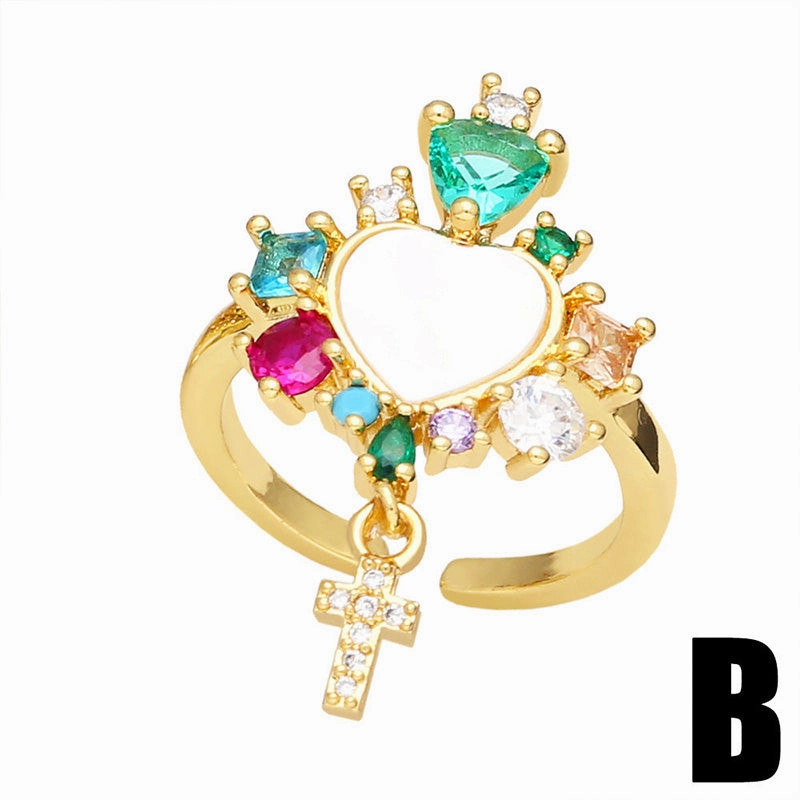 Wholesale Ring Copper Plating Colorful Zircon Adjustable OLY-RS-AS001