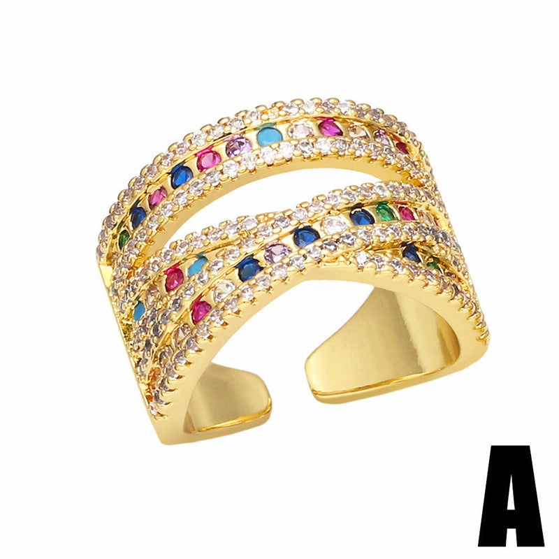 Wholesale Ring Copper Plating Colorful Zircon Adjustable OLY-RS-AS001