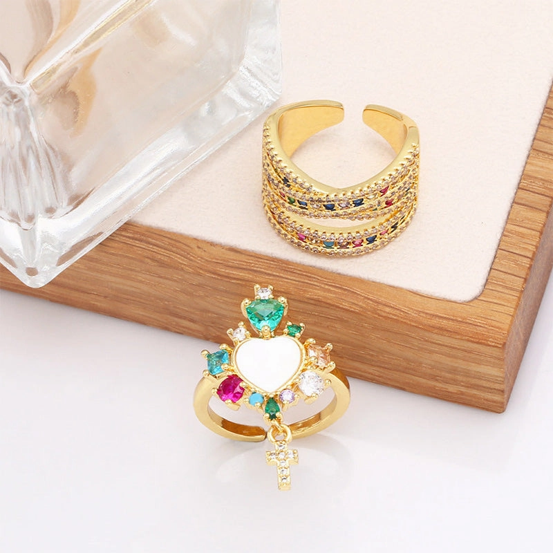 Wholesale Ring Copper Plating Colorful Zircon Adjustable OLY-RS-AS001