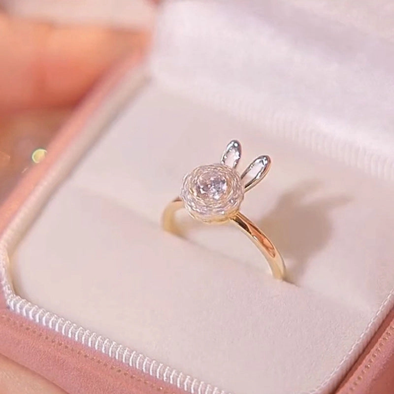 Wholesale Ring Copper Zircon Rotating Rabbit Adjustable OLY-RS-BY001